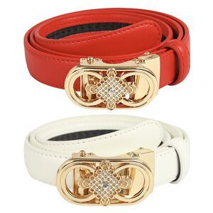 8132 Women's Fashion Classic Metal Buckle Leather Belt With Jeans